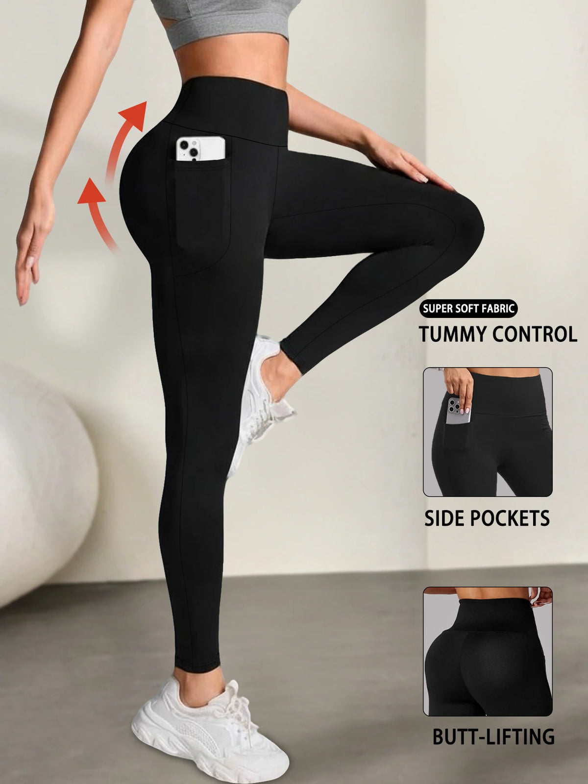 Women's High-Waist Tummy Control Leggings with Pockets